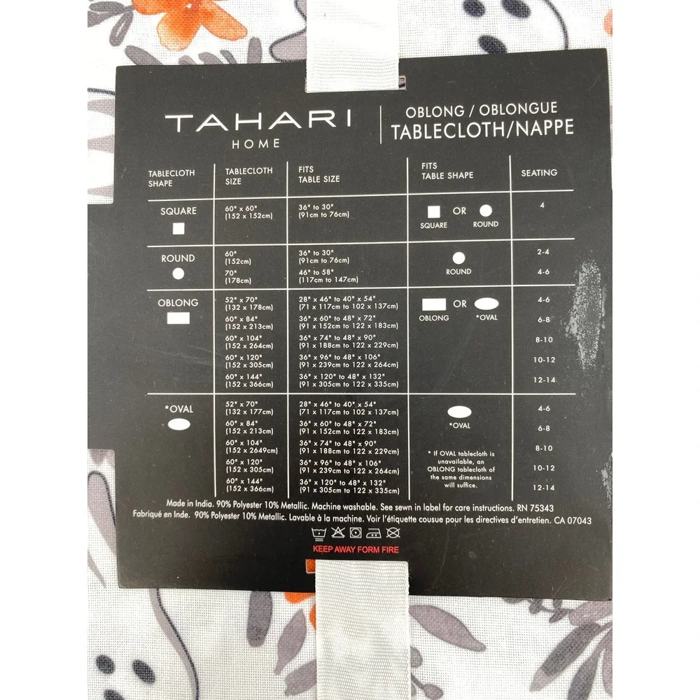 Tahari Home Tablecloth 60x84 White Ghost Floral Oblong Halloween Metallic Fall